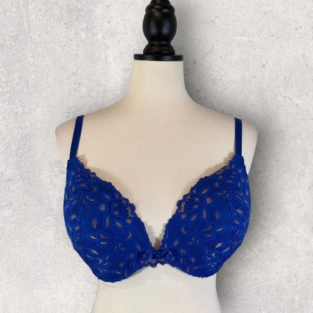 Fredericks of Hollywood Blue Lace Push-up Bra, 34DDD